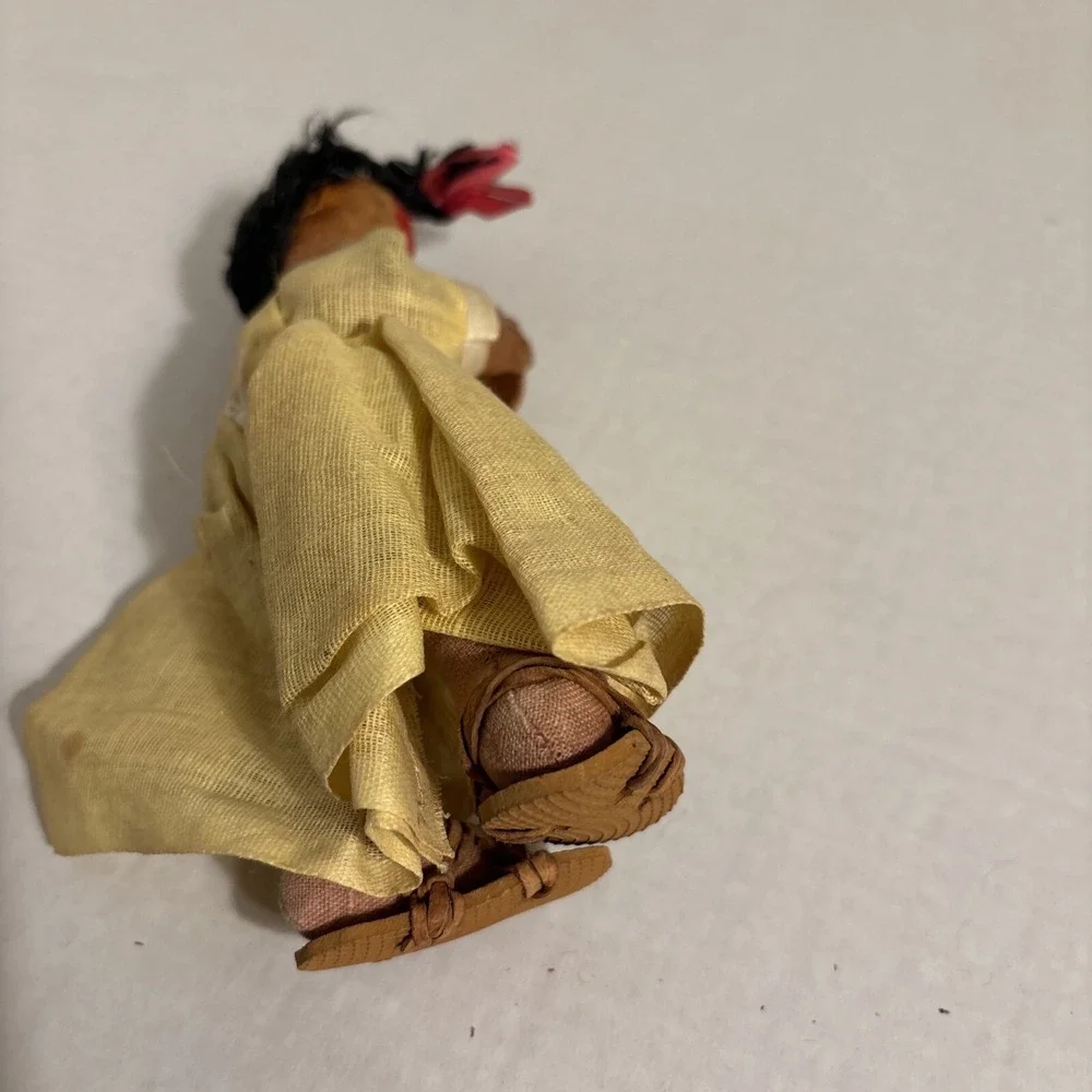 Native American Girl Doll Wearing Dress Braids Painted Face‎ Sandals Vintage